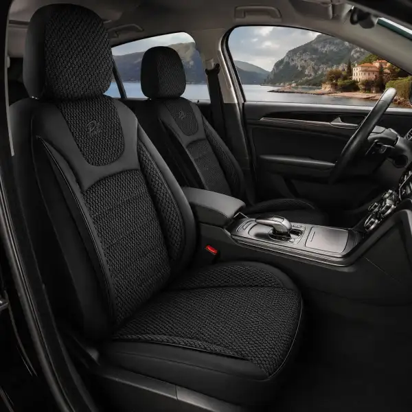 Prestige crno/crna auto presvlaka — eko koža, TÜV sertifikat