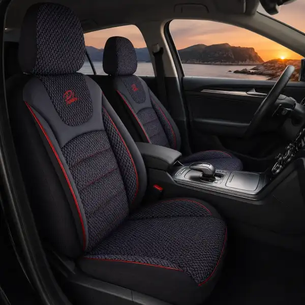 Prestige crno/crvena auto presvlaka — eko koža, TÜV sertifikat