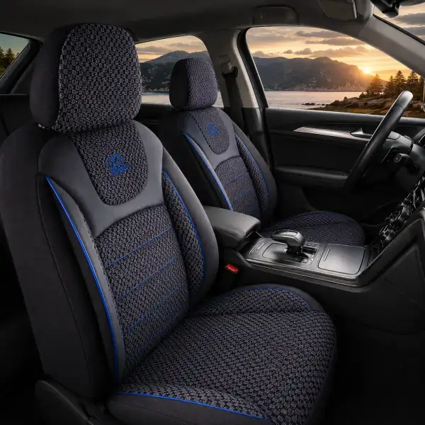 Prestige crno/plava auto presvlaka — eko koža, TÜV sertifikat