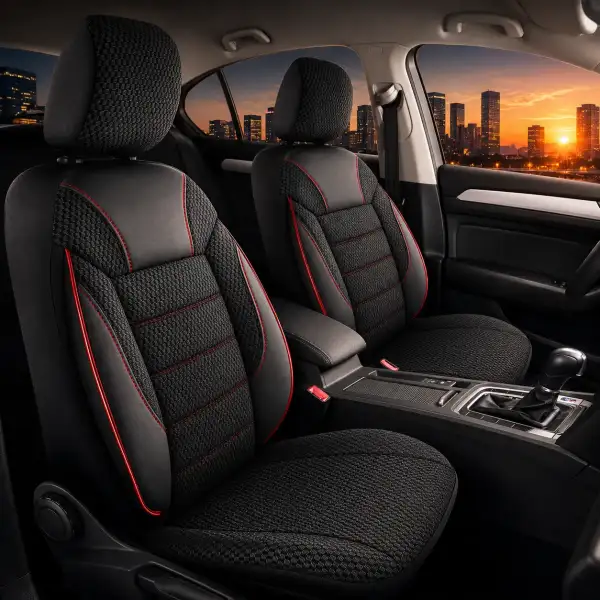 Presvlake za auto sjedišta Economy crna sa crvenim detaljima / Presvlake za auto sjedišta Economy crno-crvena kombinacija