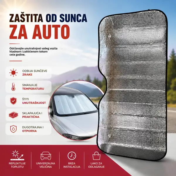 Štitnik za vetrobransko staklo srebrne boje - zaštita od sunca za automobil
